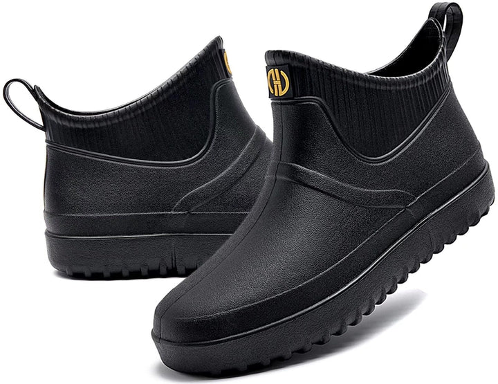 GURGER Herren Gummistiefel Kurz Wasserdicht Rutschfest Stadt Regenstiefel 39 EU Schwarz A1, 39 EU Sc