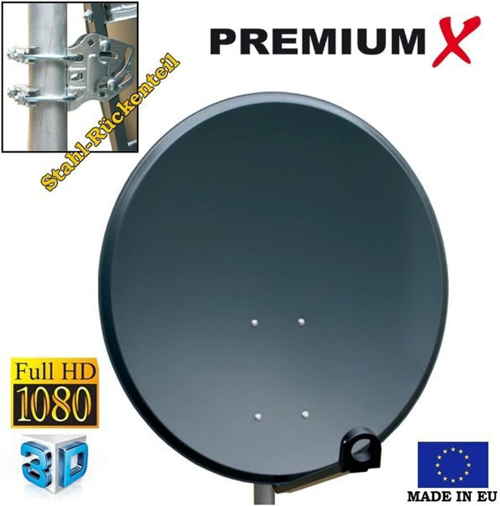 PremiumX Balkon Satelliten-Komplettanlage 4 Teilnehmer 60cm SAT Antenne Quad LNB 10m Kabel 8X F-Stec