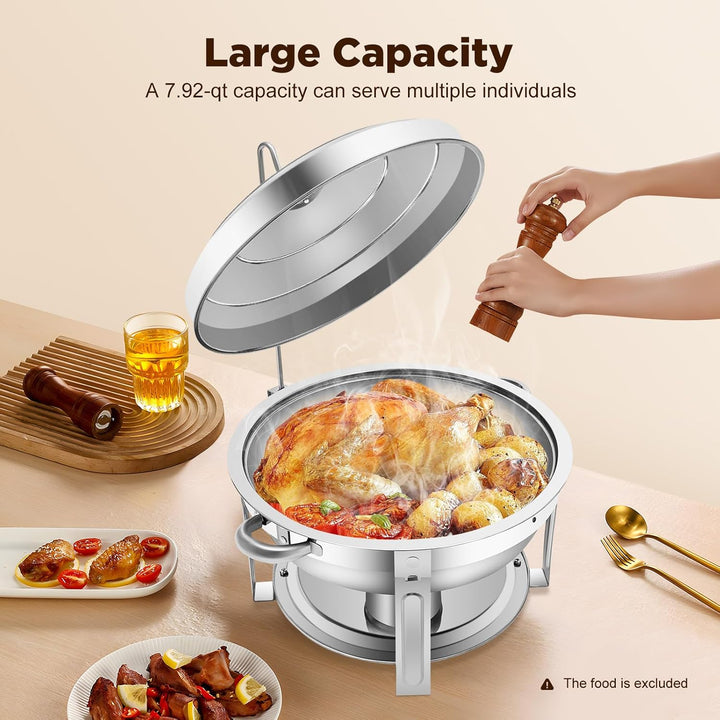 7.5 L Edelstahl Chafing Dish Rund Speisenwärmer Wärmebehälter Suppenwärmer, Chafing Dish Profi Set f