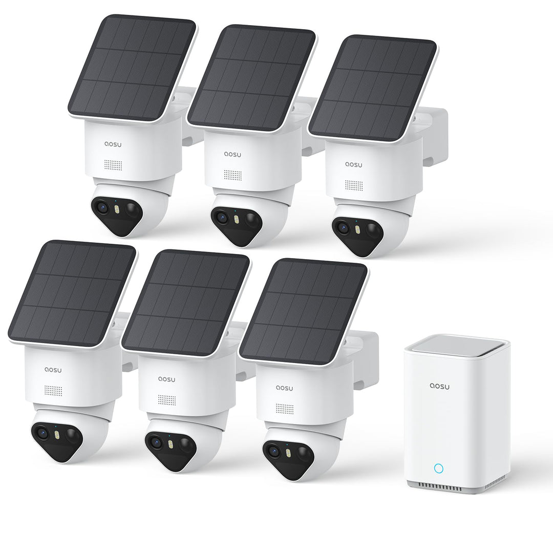 aosu T2 Ultra 4K UHD Überwachungskamera Aussen Solar Akku für Neue aosuBase, 6 Cam-Kit, TrueColor Na