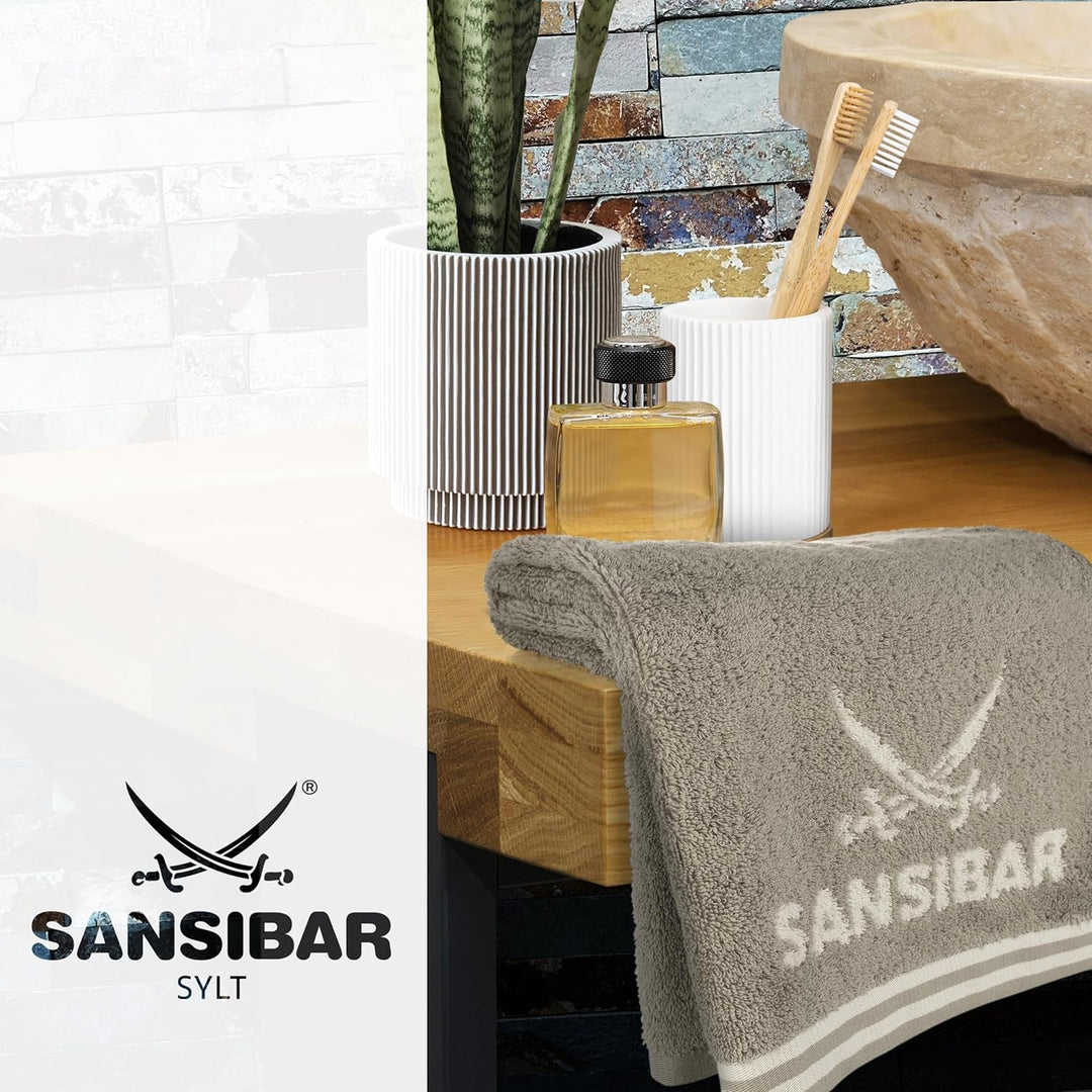 Sansibar Handtuch 2er Set 50x100 cm 100% Baumwolle Doubleface Frottiertuch gestreifte Borde Zweifarb