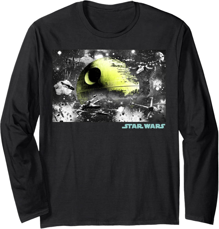 Star Wars Death Star Surrounded By Battle Poster Langarmshirt