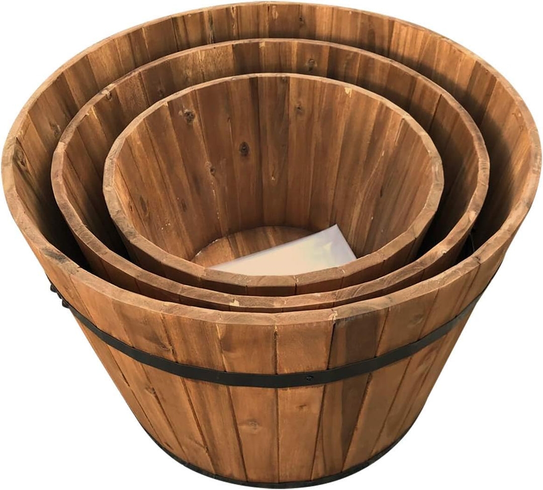 Set von 3 halbes Fass Holz Hartholz massiv rund Garden Blume Pflanzschalen Blumentöpfe