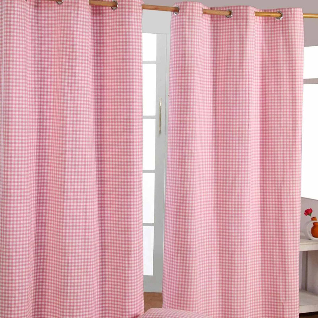 Homescapes handgewobener Vorhang Ösenvorhang Dekoschal Gingham im 2er Set, 137 x 228 cm, 100% Reine