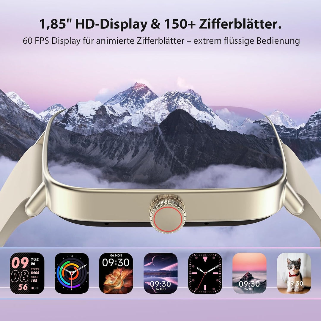 Smartwatch Damen, 1.85" Smart Watch mit Telefonfunktion, Fitnessuhr Damen mit Pulsuhr Schlafmonitor