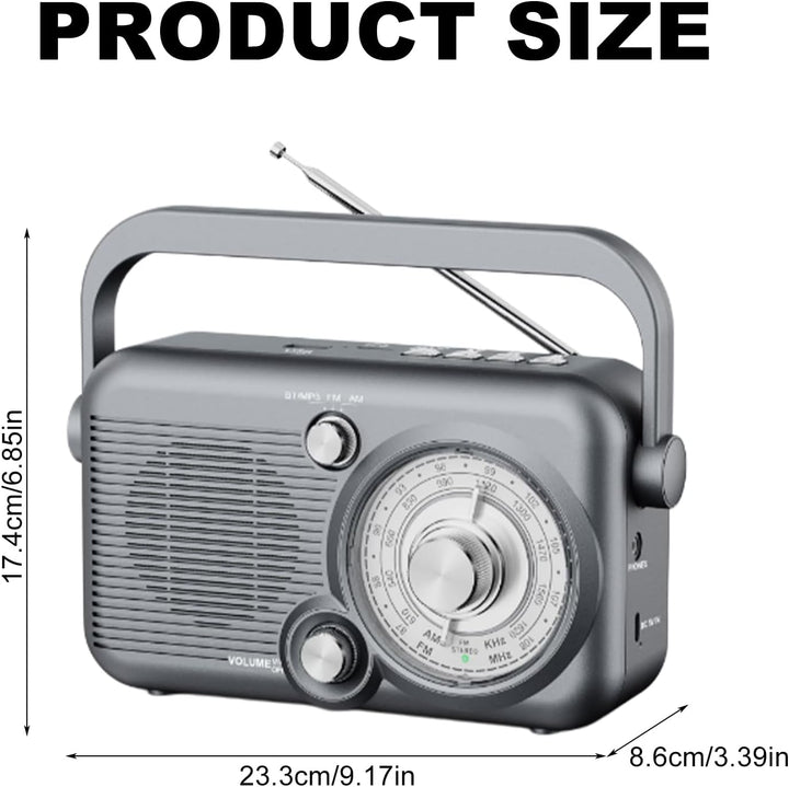 Tragbares Radio mit Bluetooth, AM,FM Kofferradio, Strom & Batteriebetrieb, Eingebautem Lautsprecher