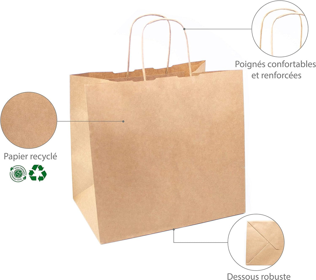 Extiff Einkaufstaschen, Kraftpapier, braun, mit Griffen, 26 x 17 x 24 cm (50) 50 26x17x24 cm, 50 26x