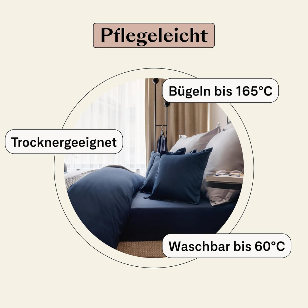 Amqua Mako Satin Kissenbezug (1x) aus ägyptischer Baumwolle 40x40 cm, dunkelblau/Navy (1x) 40x40cm D