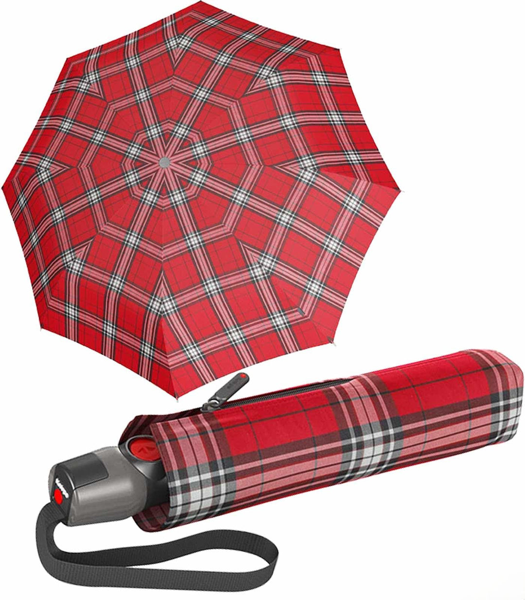 Knirps Taschenschirm T.200 Duomatic - stabil und sturmfest - Check red & navy