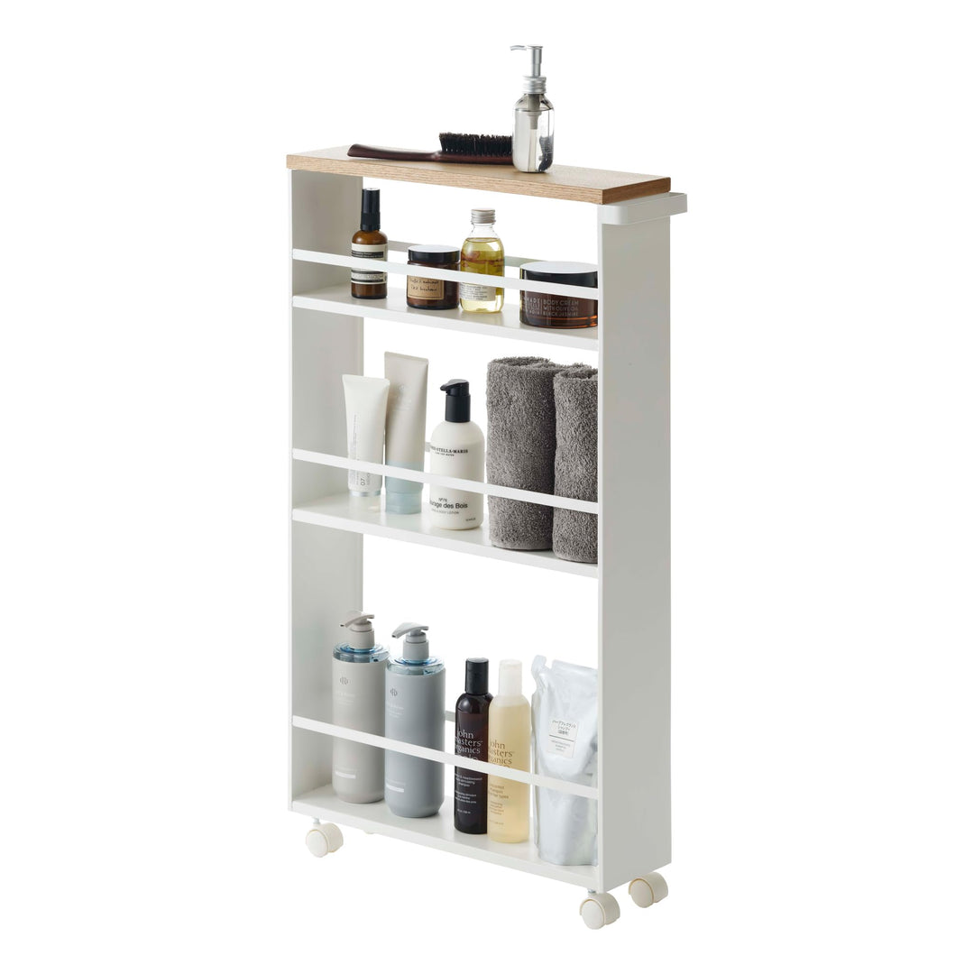 YAMAZAKI Tower' 3627 Trolley mit Griff-Schmale Rollwagen mit 3 Ebenen für Küche, Stahl, Weiss, L 13