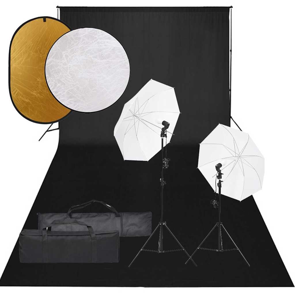 Fotostudio-Set mit Beleuchtung, Hintergrund und Reflektor für professionelle Studio- und Outdoor-Fot