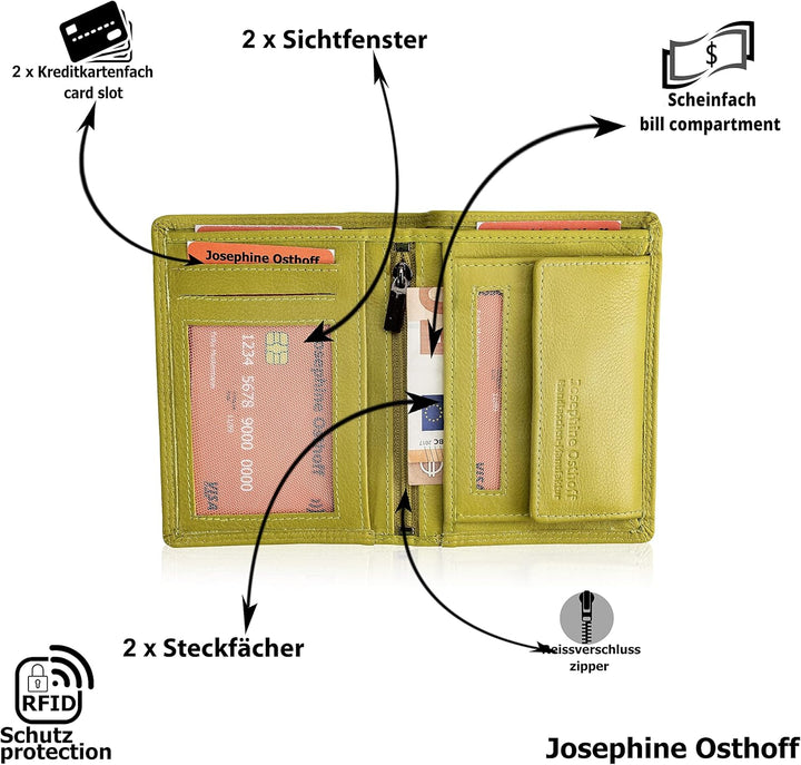 Josephine Osthoff Geldbörse Herren Leder mit RFID Portemonnaie Gross mit Münzfach Kreditkartenetui M