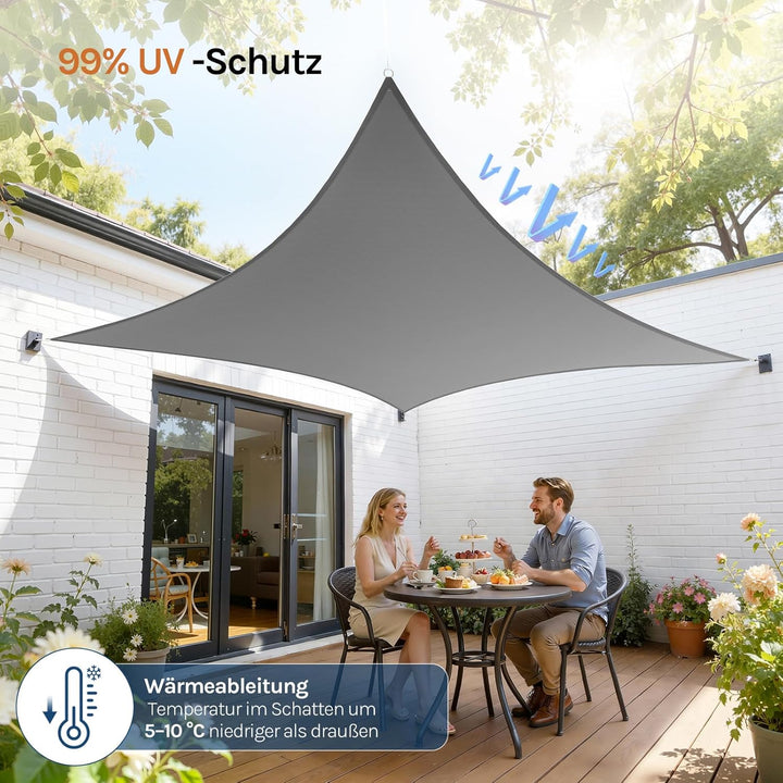 WOLTU Sonnensegel Quadrat 4x4m Grau wasserabweisend Sonnenschutz Polyester Windschutz mit UV Schutz