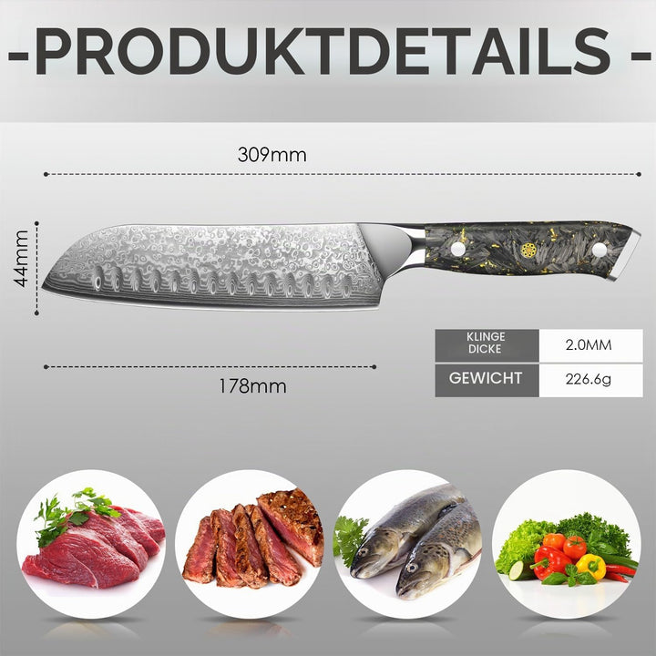 Home Safety Santoku Messer Damast - Damastmesser Profi Kochmesser I extra Scharfes 17.8cm Klinge aus