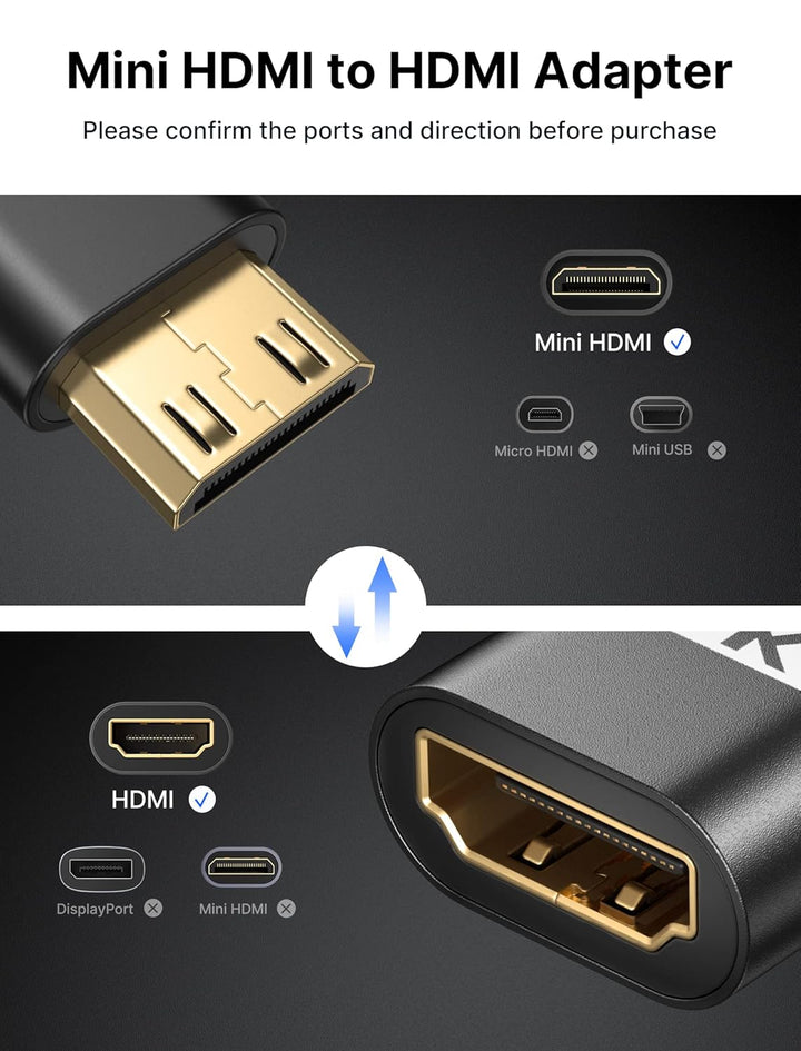 JSAUX Mini HDMI auf HDMI Adapter [2 Stück], Mini HDMI Stecker auf HDMI Buchse Adapter Kabel mit 4K 6
