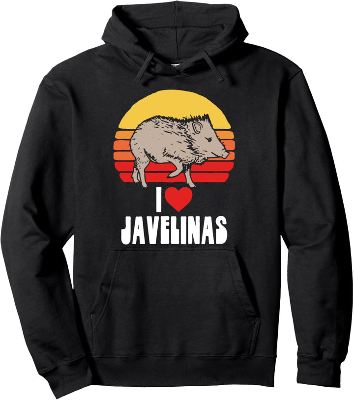 I Love Javelinas Vintage Retro 80s Sunset Cute Heart Arizona Pullover Hoodie