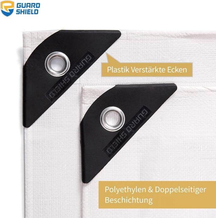 GUARD SHIELD Abdeckplane mit Ösen Wasserdicht 2m x 3m Weiss Plane Gewebeplane 160g/㎡ Schutzplane All