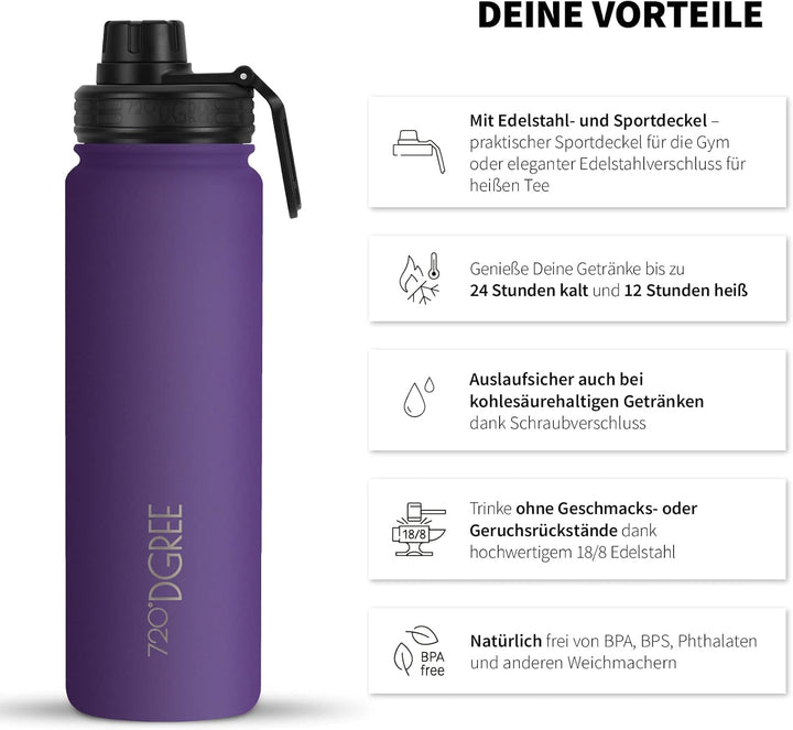 720°DGREE Edelstahl Trinkflasche “noLimit” - Auslaufsicher, Kohlensäure geeignet, BPA-Frei - Thermos