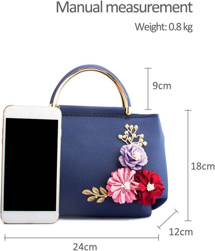 NICOLE & DORIS Damen Leder Handtasche Umhängetaschen mit Blume Jahrgang Griff Tasche Designer Tote G