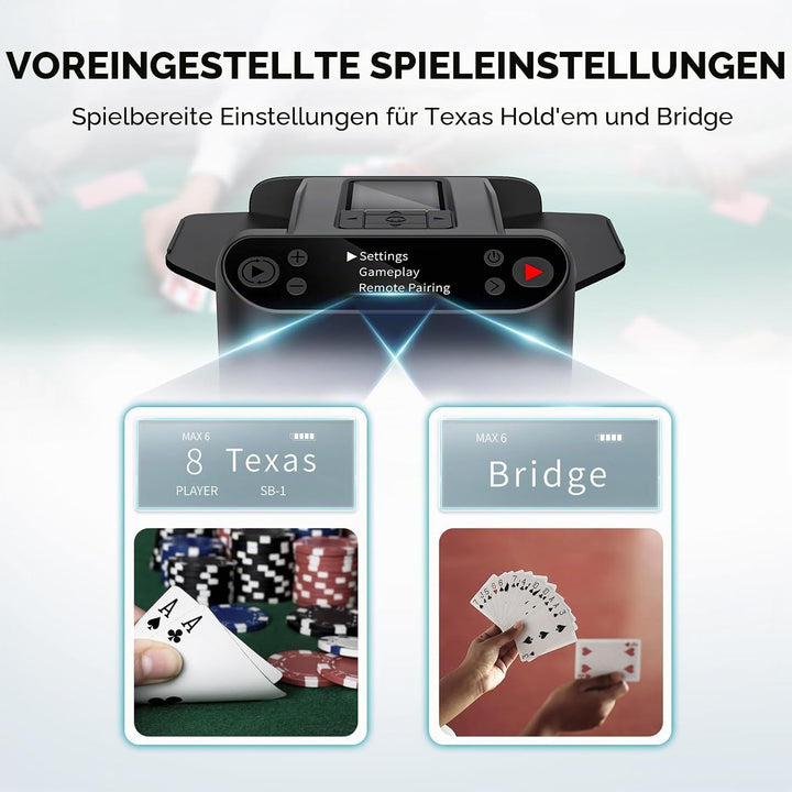Kartenmischmaschine mit Austeilen, 360° Drehung für 1–2 Decks, mit 4 Fernbedienungen, Automatischer