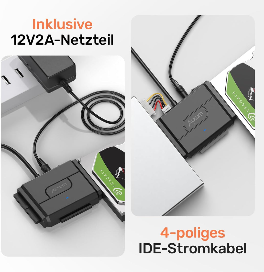 Alxum IDE und SATA Adapter, USB 3.0 Festplatten Konverter mit Netzschalter für 2.5 und 3.5 Zoll HDD