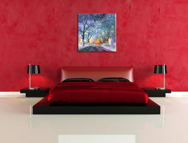 Pixxprint Baumallee im Winter als Leinwandbild/Grösse: 70x70 cm/Wandbild/Kunstdruck/fertig bespannt,