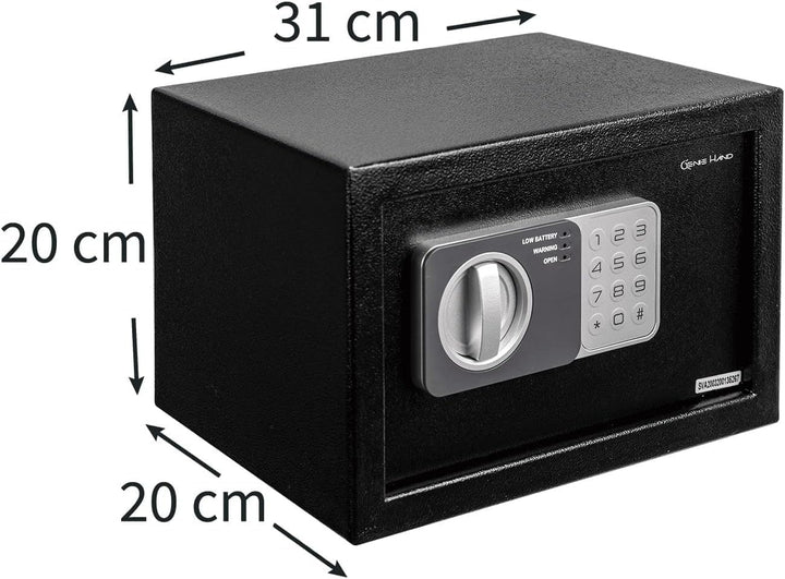Genie Hand – Safe mit Elektronik Zahlenschloss und Schlüssel Tresor Anti-Bounce – B-Klasse-Schloss –