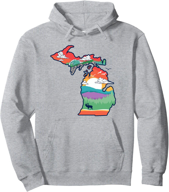 Michigan Outside Vintage Nature Illustration Artistic Pullover Hoodie