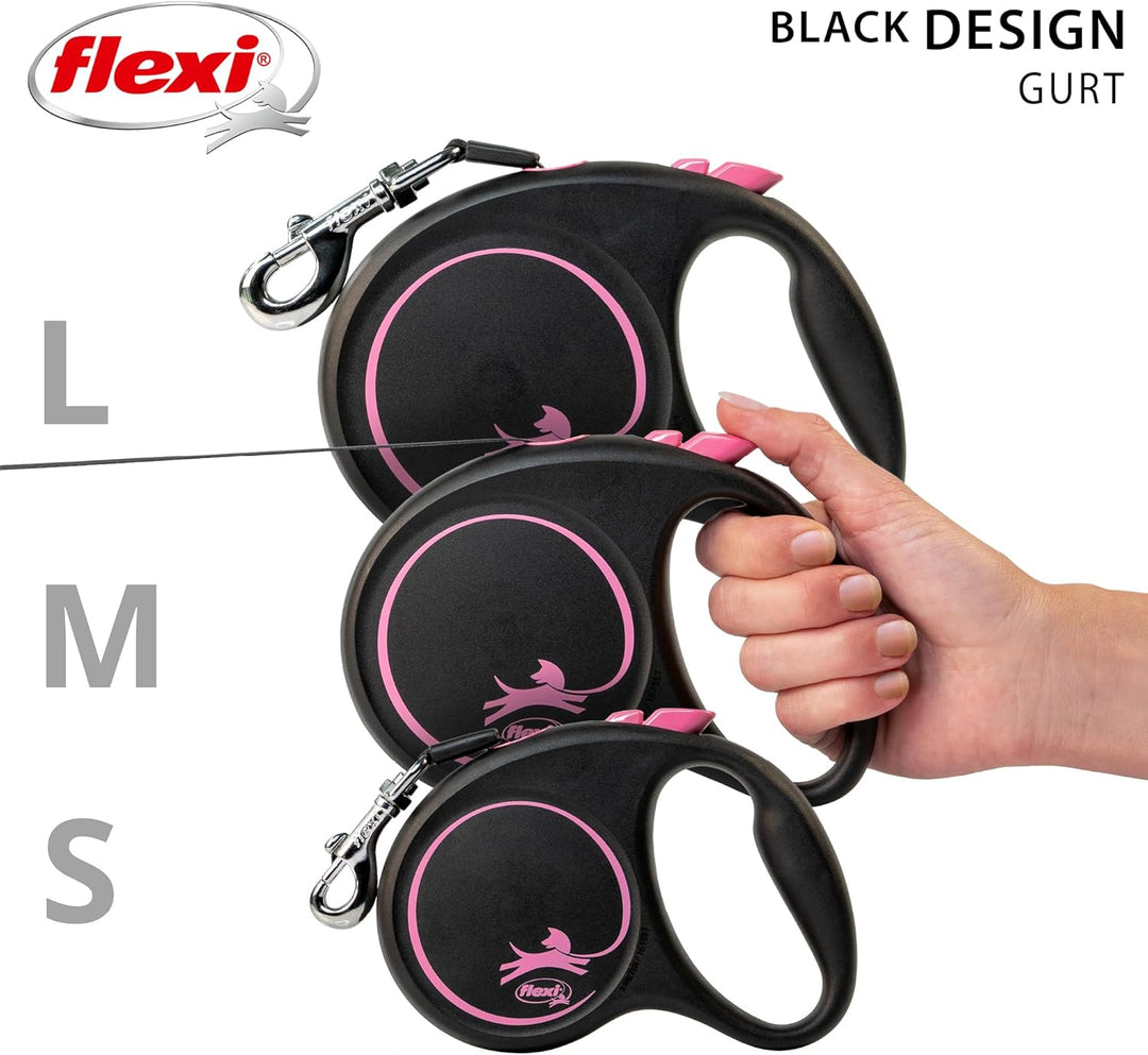 flexi® Black Design S Gurt 5 m schwarz/pink, Roll-Leine für Hunde bis 15 kg schwarz/pink S: 5m (max.