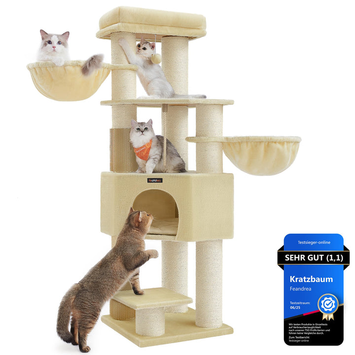 Feandrea Kratzbaum, mit warmen Decken, für grosse Katze, Katzenbaum, 2 Katzenbürsten, 11,1 cm d Dick