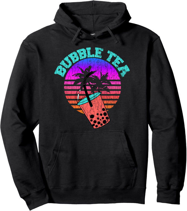 Boba Tea Vaporwave Vintage Funny Bubble Milk Graphic Pullover Hoodie