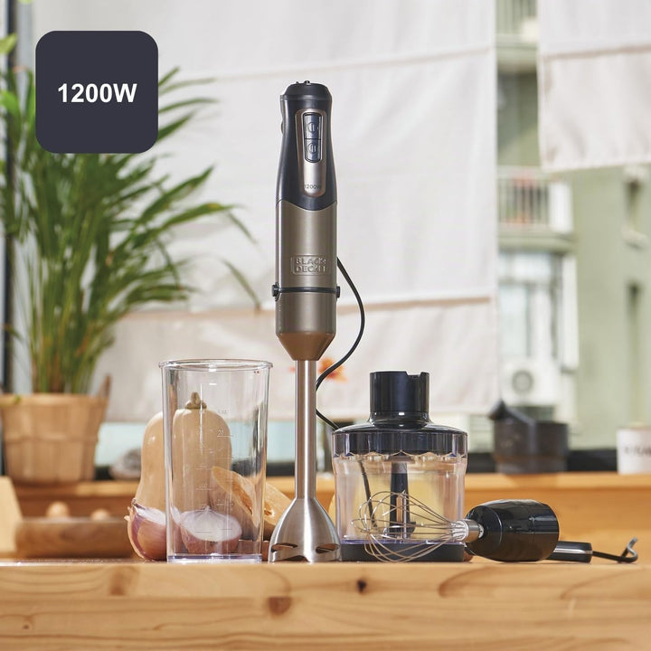 BLACK+DECKER - Stabmixer Multifunktionsgerät 3-in-1 1200W | 20 Geschwindigkeiten + Turbo | Spritzsch