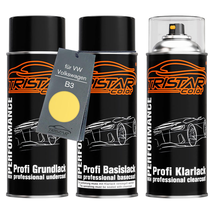 Autolack Spraydosen Set für VW/Volkswagen B3 Gelb Grundlack Basislack Klarlack Sprühdose 400ml