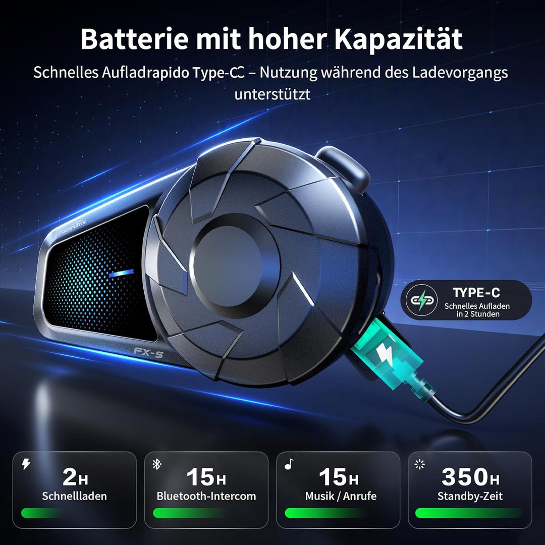 Fodsports FX-S Motorrad Headset Bluetooth 5.4, Helm Kommunikationssystem für 2 Personen, Dreifache G