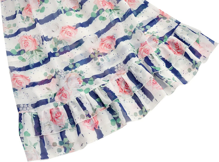 BONNY BILLY Mädchen Kleider Freizeit Blumen Sommerkleid Strandkleid Chiffonkleid Maxikleid mit Rüsch