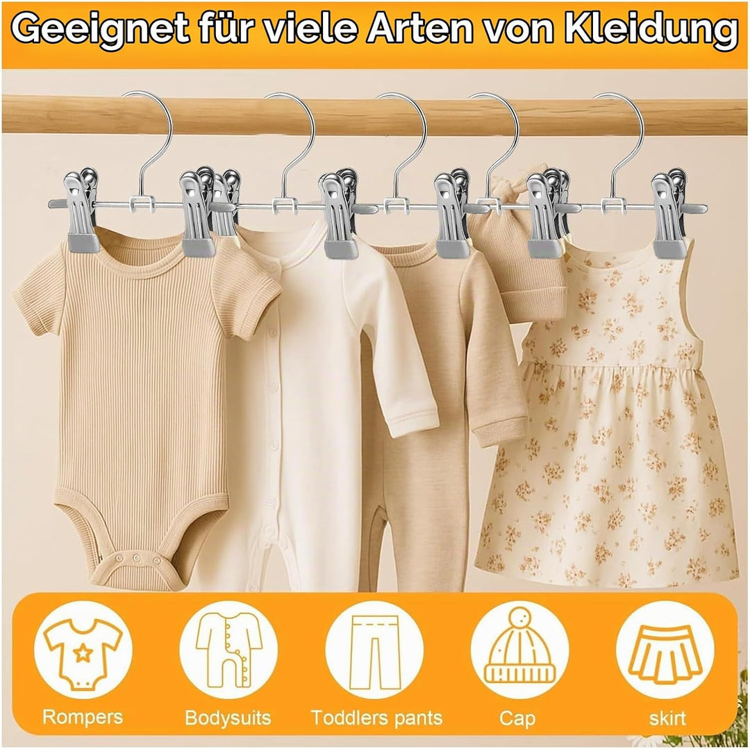 Kleiderbügel Kinder, Hosenbügel mit Anti-Rutsch Klammern 20 stück, Kleiderbügels Platzsparend für Ki