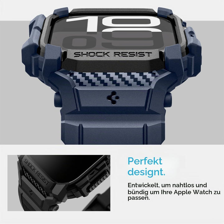 Spigen Rugged Armor Pro Hülle mit Armband Kompatibel mit Apple Watch 11/10 42mm (2025/2024) Marinebl