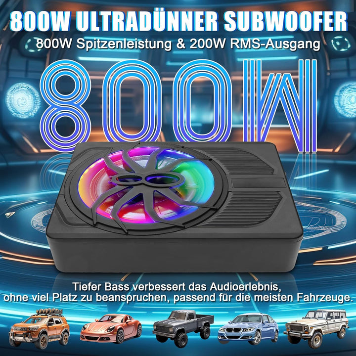 WODHMIEY 10 Zoll 800W Ultra-Dünner Aktiv-Subwoofer Für Auto/Truck Mit Verstärker, 24dB Starker Bass,