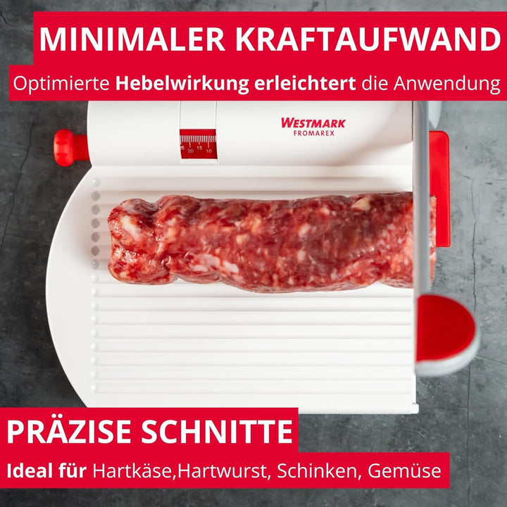 Westmark Käseschneide-Apparat mit scharfer Klinge, Variable Schnittstärke, Rostfreier Edelstahl/Alum