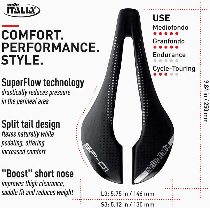 Selle Italia Unisex – Erwachsene Sp01 Boost Tm Superflow Sattel S Schwarz, S Schwarz