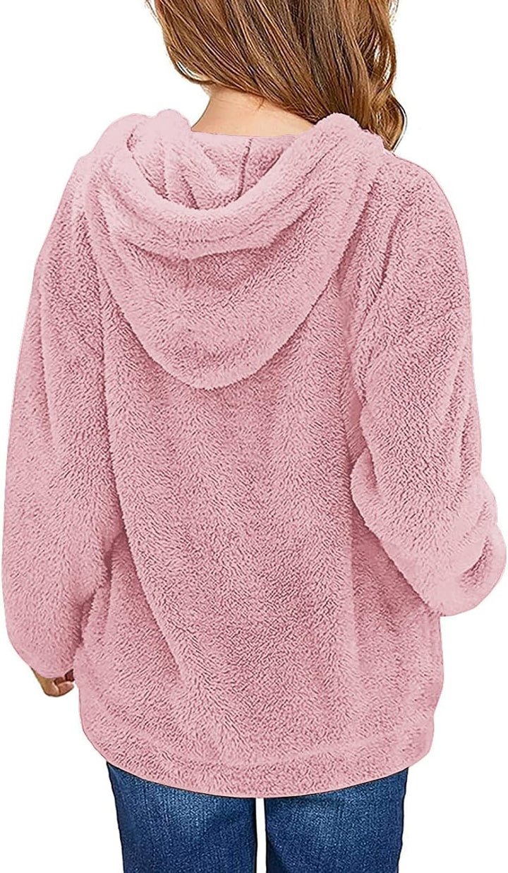 Runcati Pullover Mädchen Kapuzenpullover Fuzzy Teddy Fleece Sweatshirts mit Kapuze Taschen Freizeit