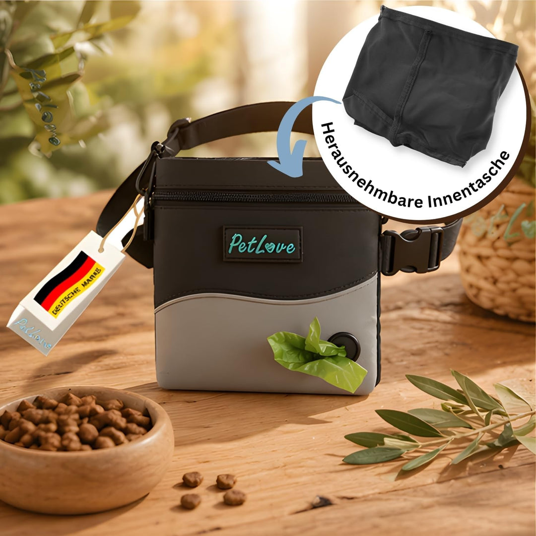 PetLove Leckerlibeutel für Hunde • Futterbeutel mit Magnetverschluss • Inklusive Kotbeutelspender &