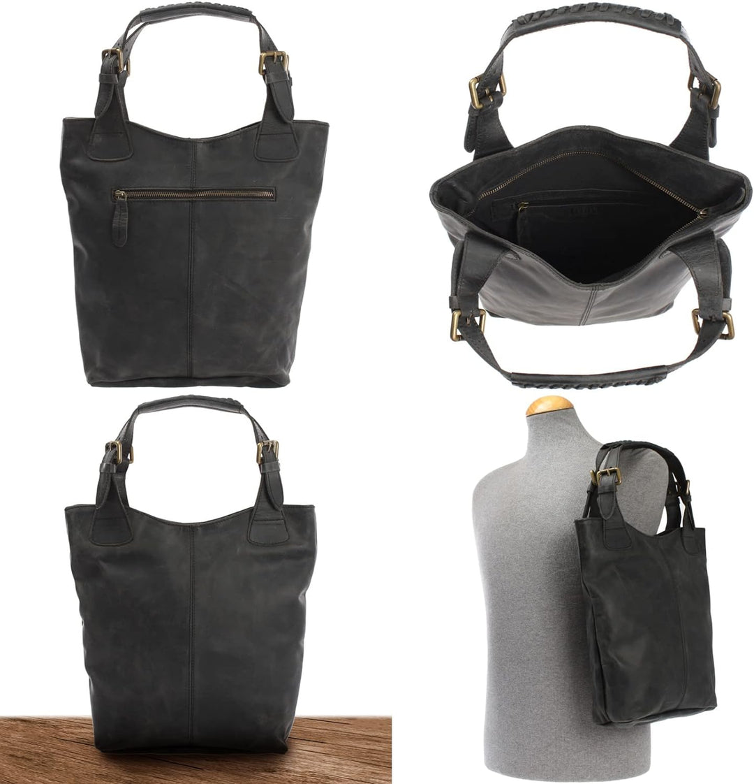 LECONI Henkeltasche Echt-Leder Vintage-Look Damentasche Handtasche für Damen Shopper für Freizeit, B
