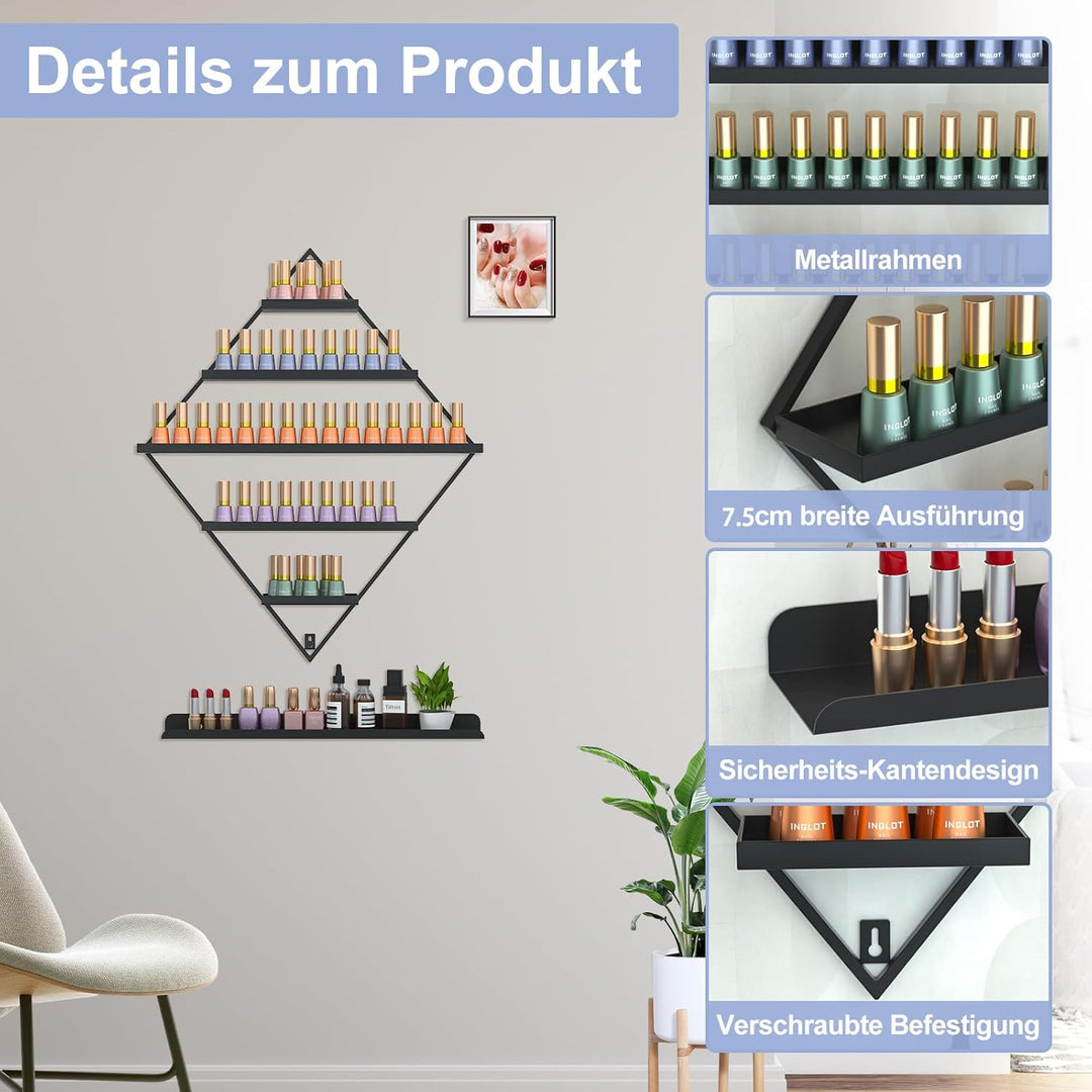 2 Sets Nagellack Regal, Diamantförmiger Metall Organizer, Nagellack Aufbewahrung mit 5 Ebenen, Wandm