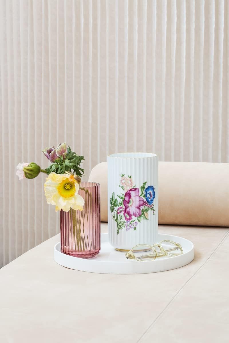 Lyngbyvase aus Porzellan, hohe Vase mit Rillen, Zylinder Blumentopf in Smoke, 20.5cm