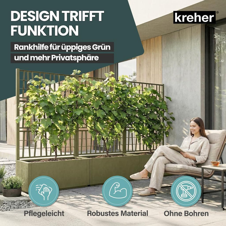 Kreher® XL Rankgitter, Spalier mit Pflanzkasten aus robustem Kunststoff. Masse BxTxH in cm: 80 x 36