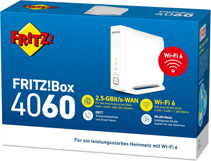 AVM FRITZ!Box 4060 (Wi-Fi 6 Mesh Router, bis zu 4.800 MBit/s (5 GHz) &amp; 1.200 MBit/s (2,4 GHz), 2,5 G