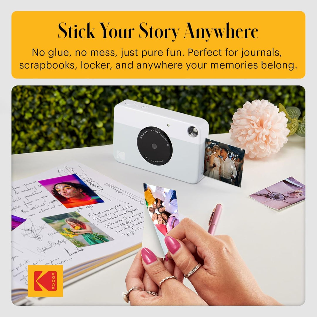 KODAK Printomatic Sofortbildkamera (Grau) Basis-Paket + Zinkpapier (20 Blätter) Etui + Bequemer Hals