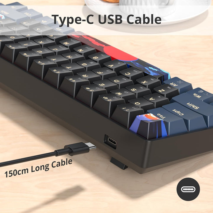 SbocKeeb Gaming Tastatur Mechanische, Mini Tastatur 60 Prozent Amerïka QWERTY, 61 Tasten Kabelgebund