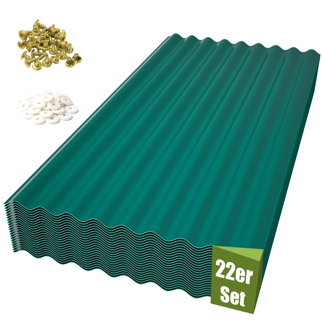 Thanaddo Wellplatten grün, 22er Set Wellplatte Dach Kunststoff Welldach mit Schrauben, wetterfest Da